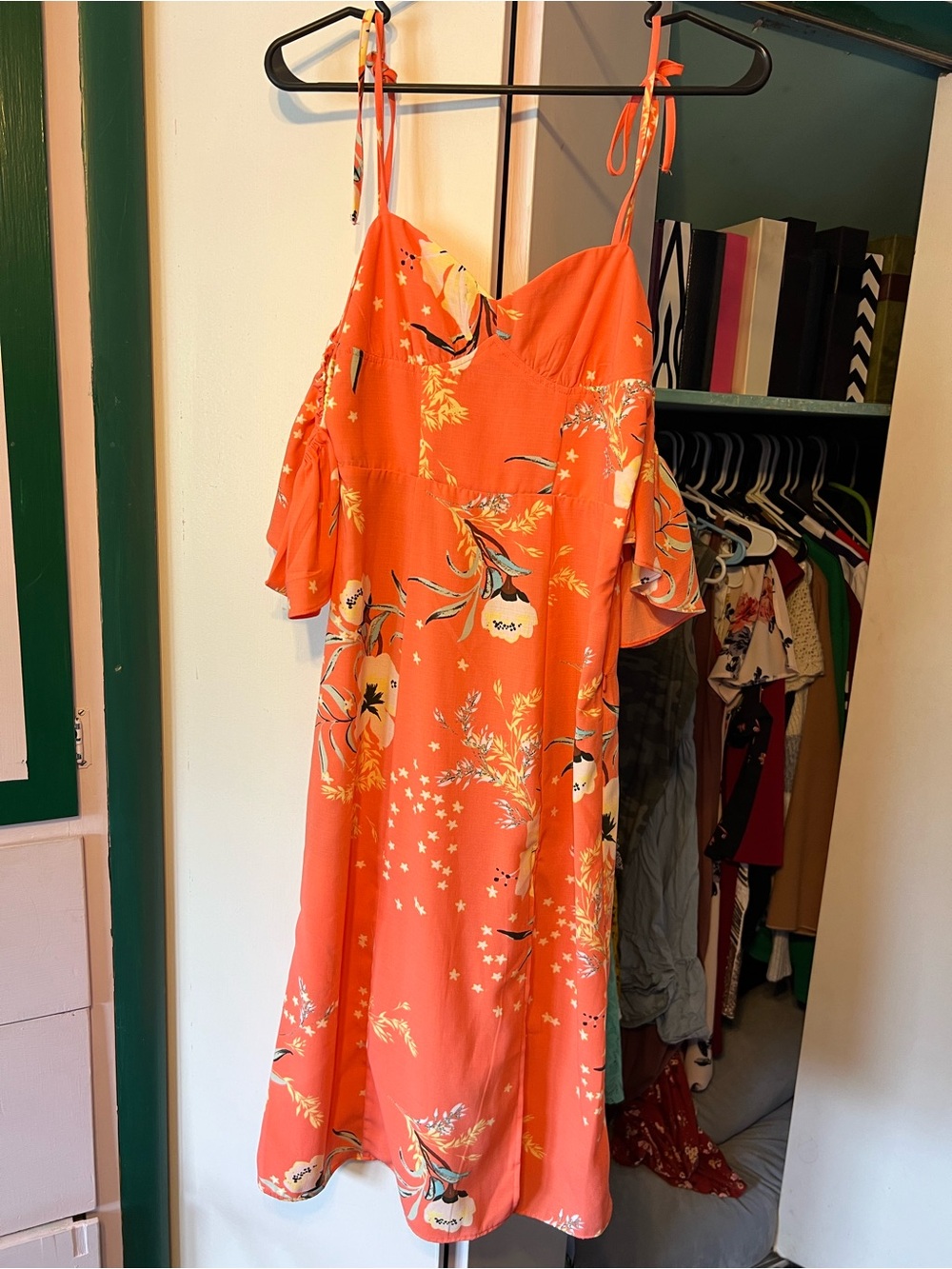 Urban Outfitters Orange Floral Midi Dress